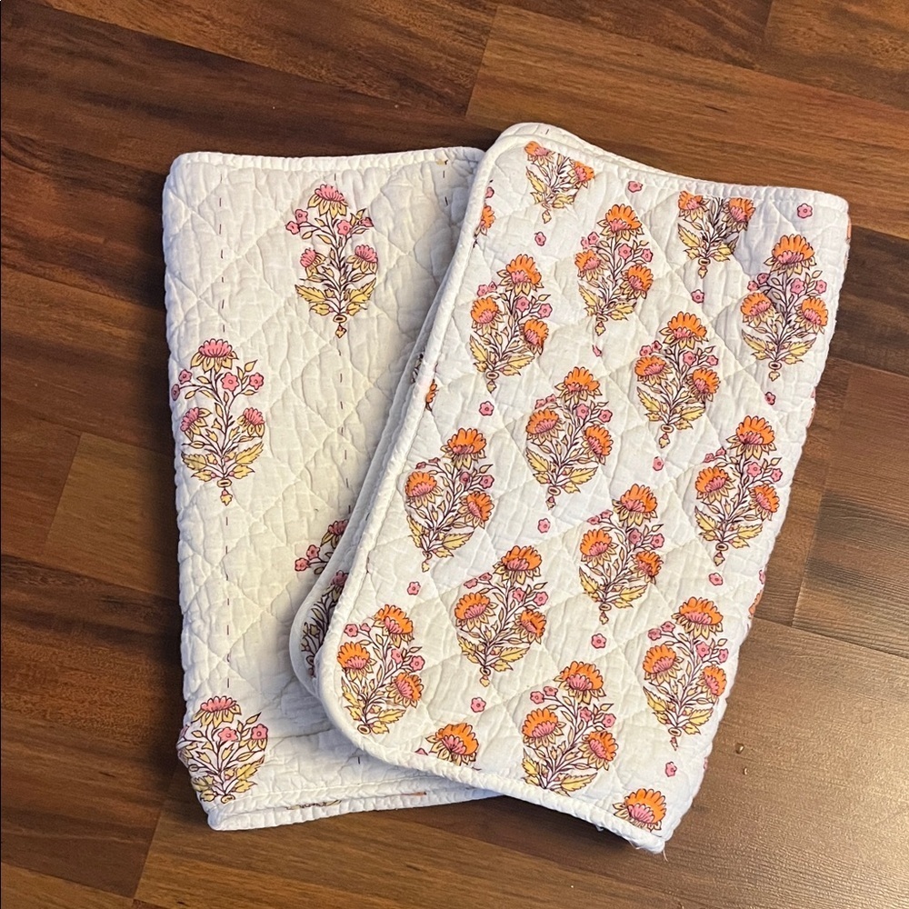 Lillian August Boho Floral Quilted Pillow Shams Pink Orange Blockprint set of 2